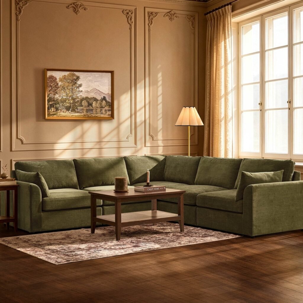 Miami Right Hand Corner Sofa - Chenille Olive - Green Lane