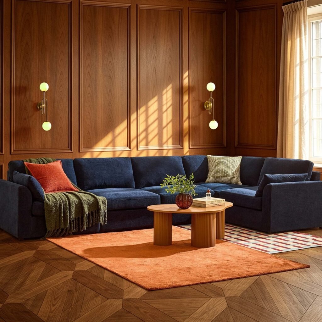 Miami Right Hand Large L-Shape Sofa - Chenille Navy - Green Lane