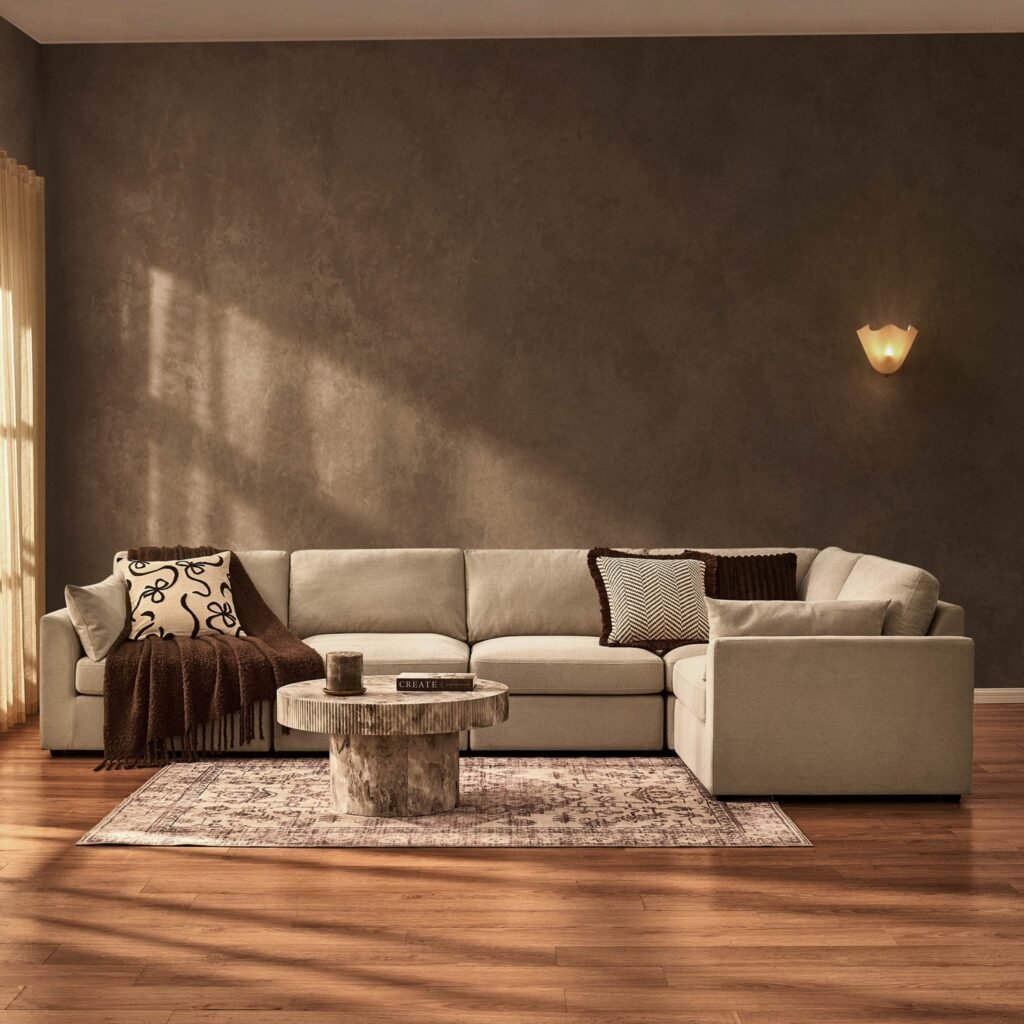 Miami Right Hand Large L-Shape Sofa - Chenille Oatmeal - Green Lane