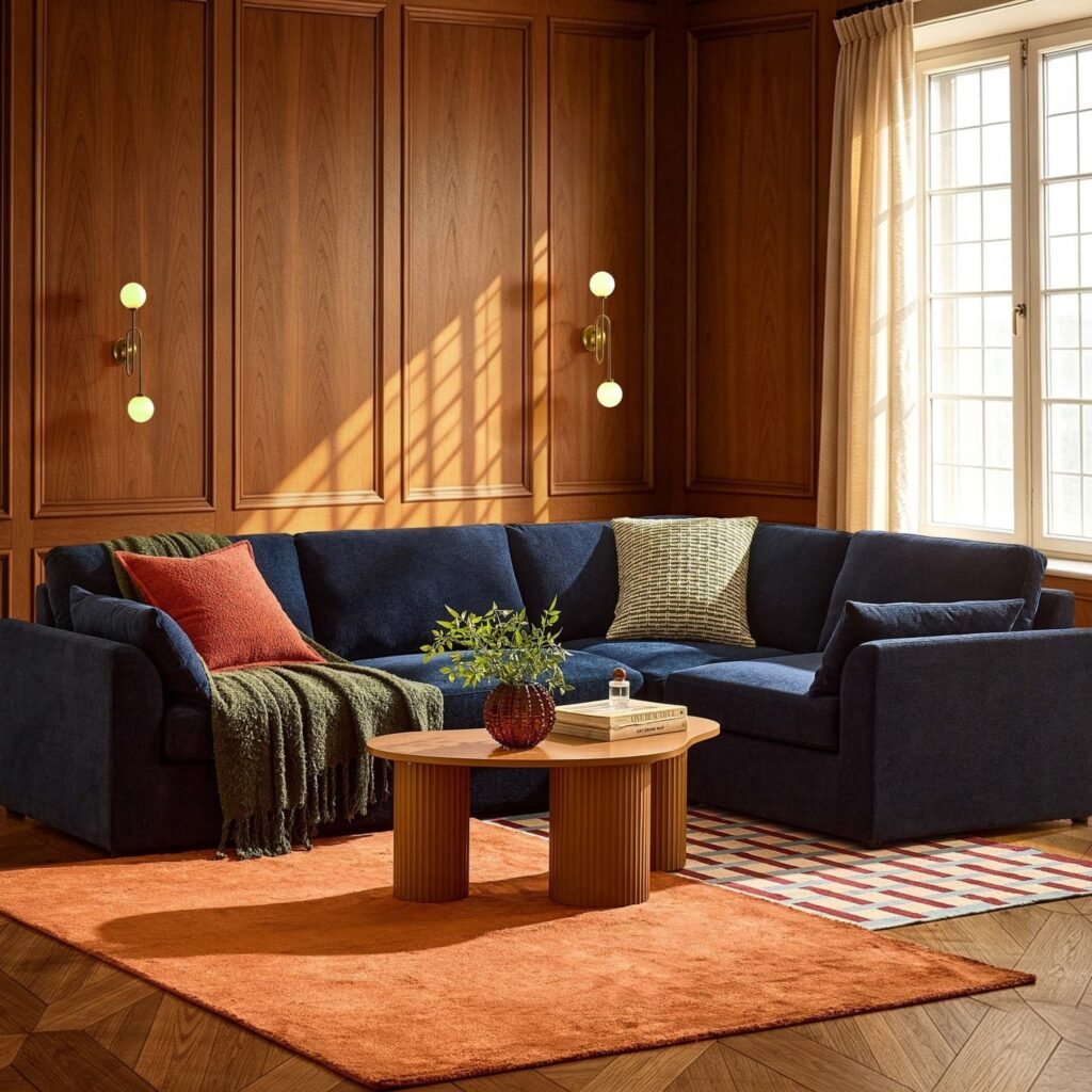 Miami Right Hand Small L-Shape Sofa - Chenille Navy - Green Lane