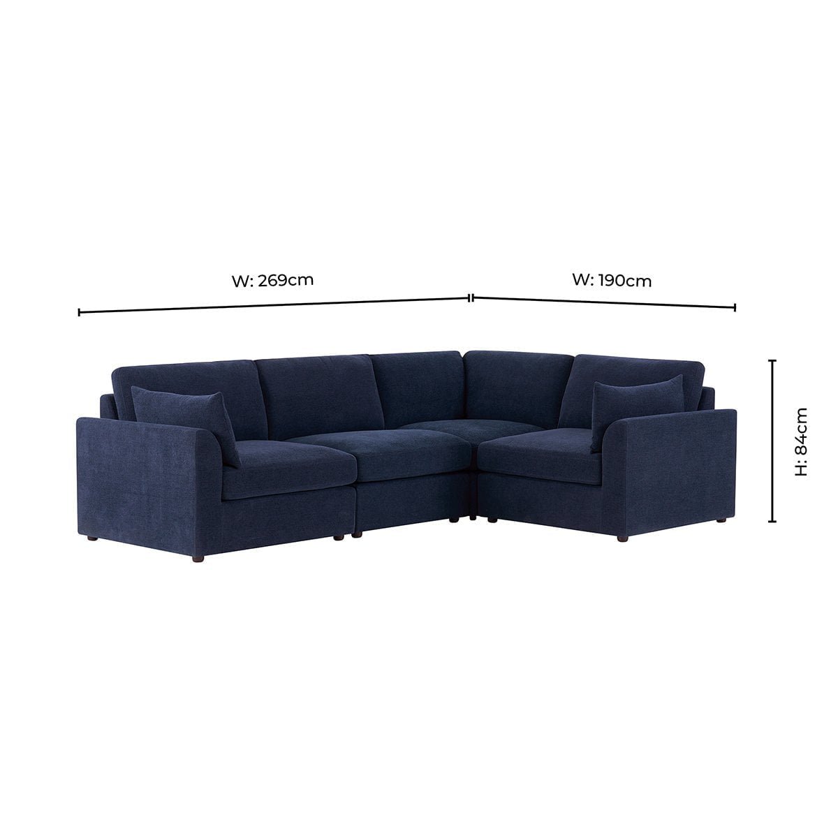 Miami Right Hand Small L-Shape Sofa - Chenille Navy - Green Lane