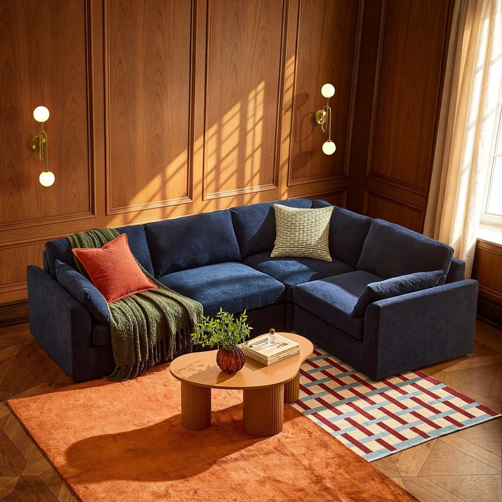 Miami Right Hand Small L-Shape Sofa - Chenille Navy - Green Lane