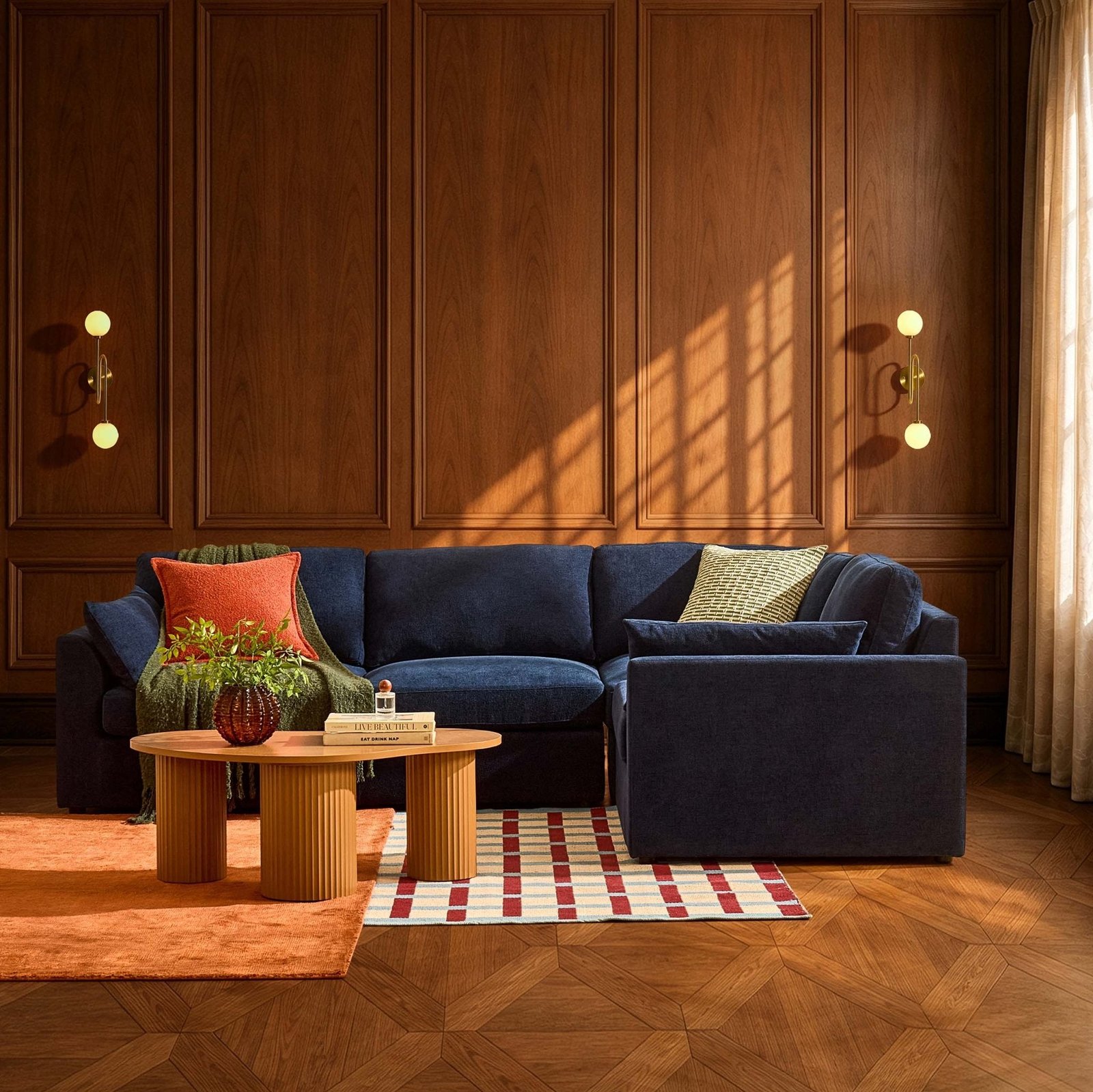 Miami Right Hand Small L-Shape Sofa - Chenille Navy - Green Lane