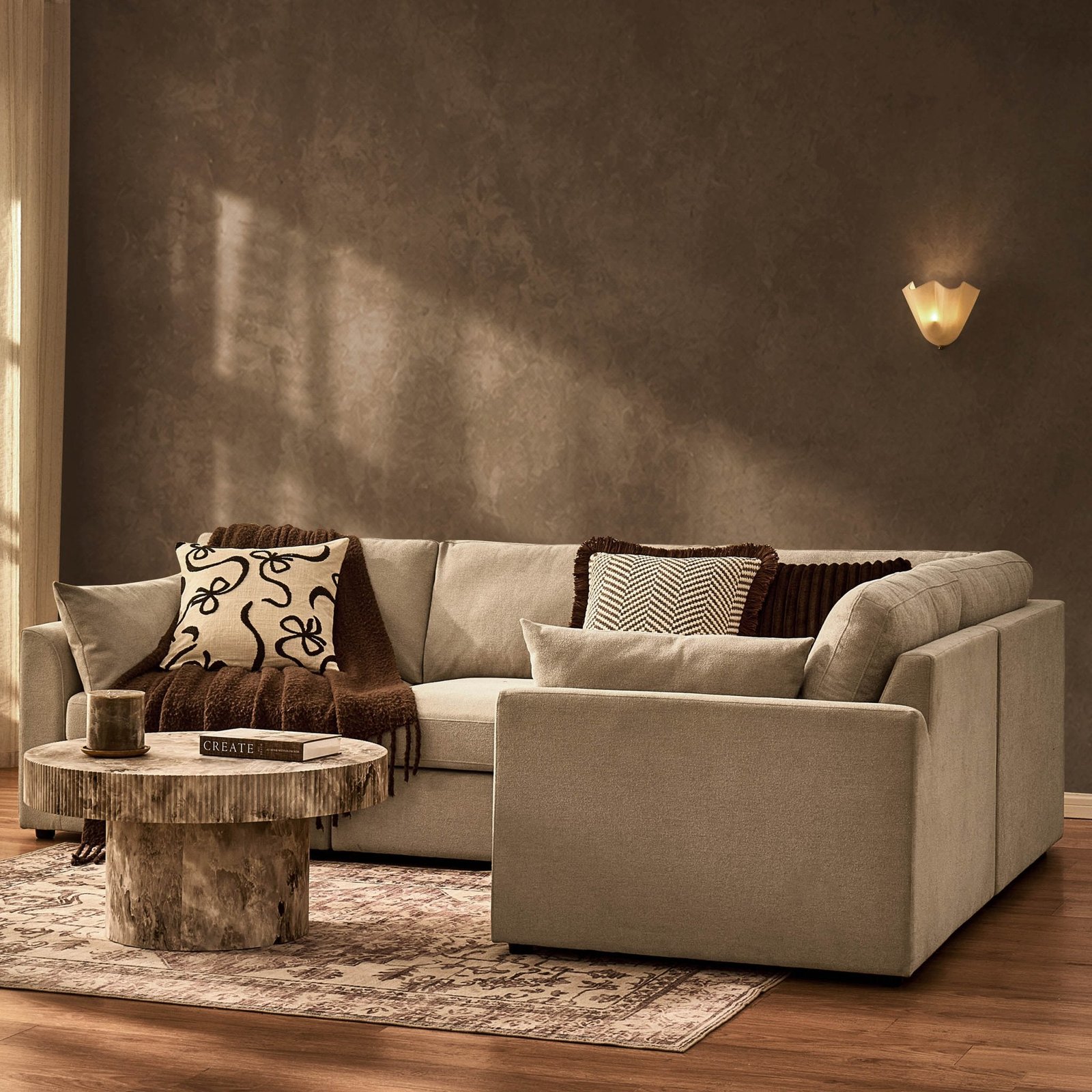 Miami Right Hand Small L-Shape Sofa - Chenille Oatmeal - Green Lane