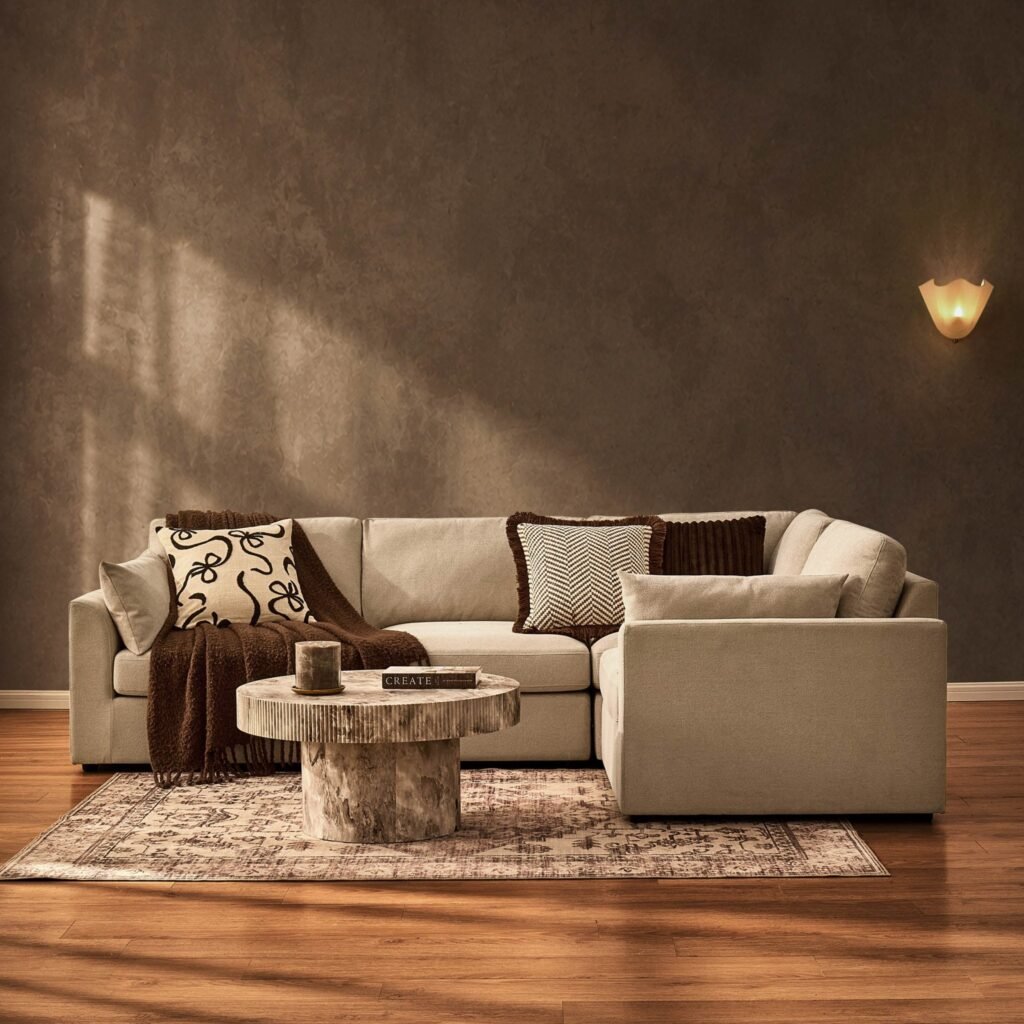 Miami Right Hand Small L-Shape Sofa - Chenille Oatmeal - Green Lane