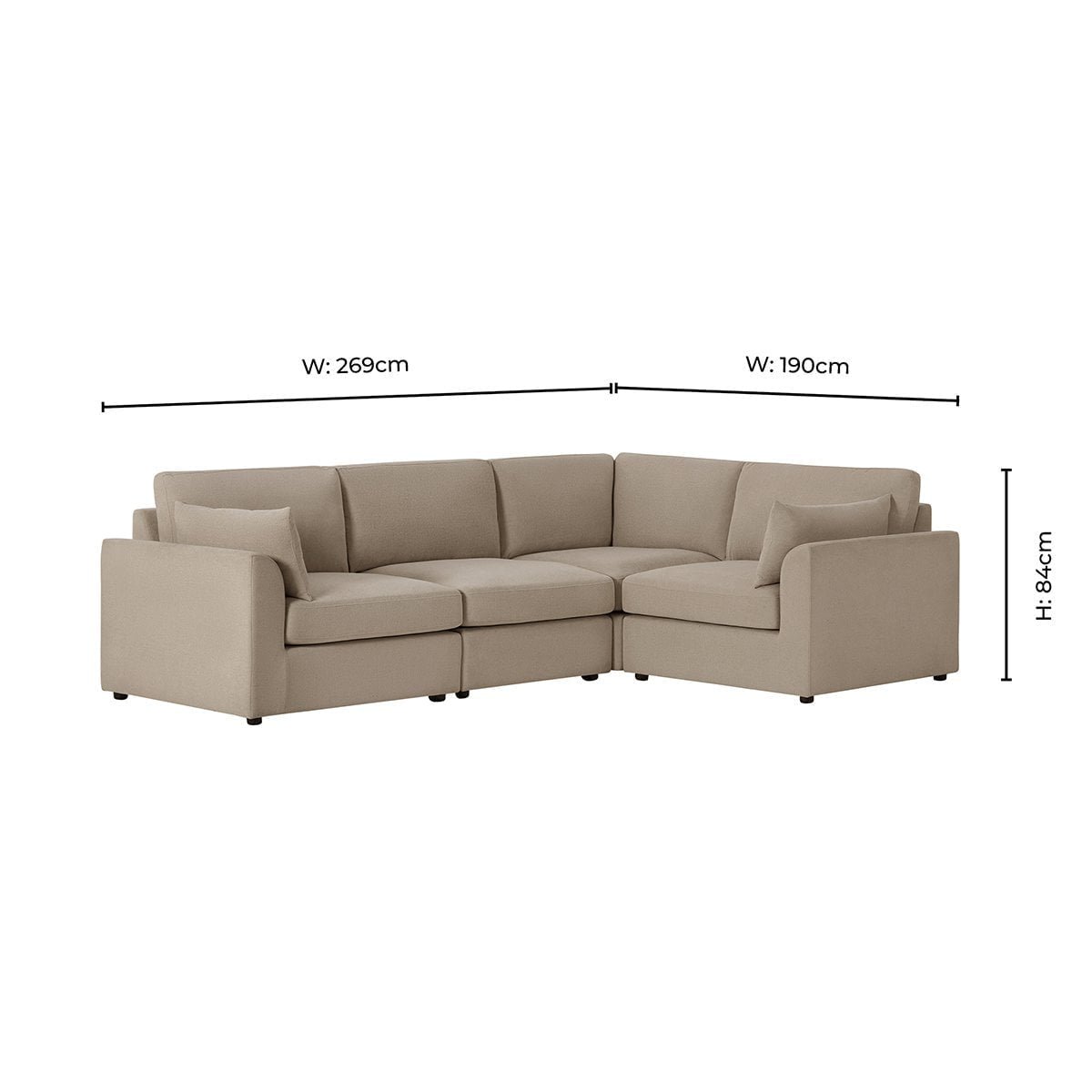 Miami Right Hand Small L-Shape Sofa - Chenille Oatmeal - Green Lane