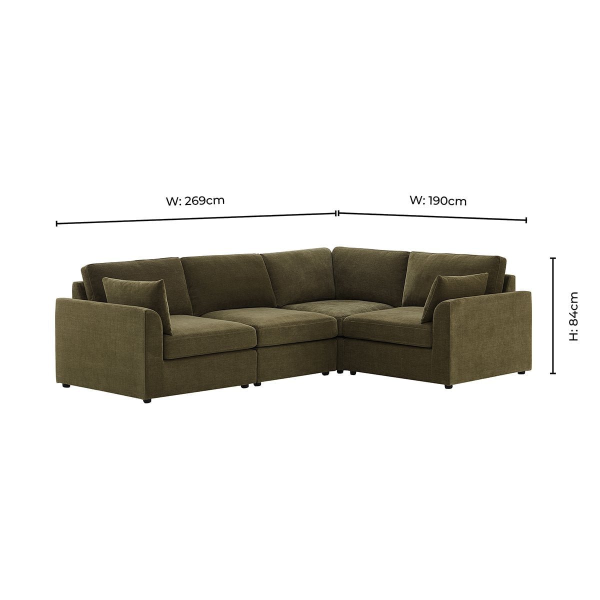 Miami Right Hand Small L-Shape Sofa - Chenille Olive - Green Lane