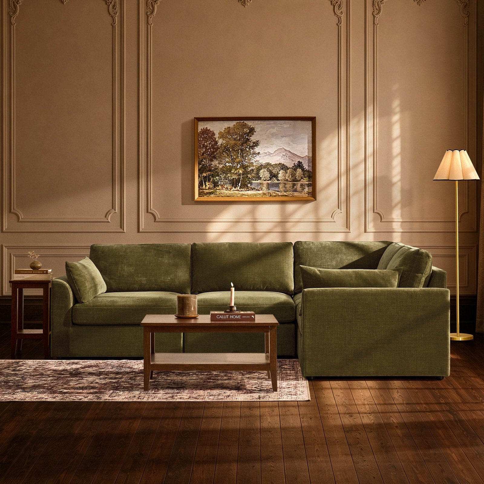 Miami Right Hand Small L-Shape Sofa - Chenille Olive - Green Lane