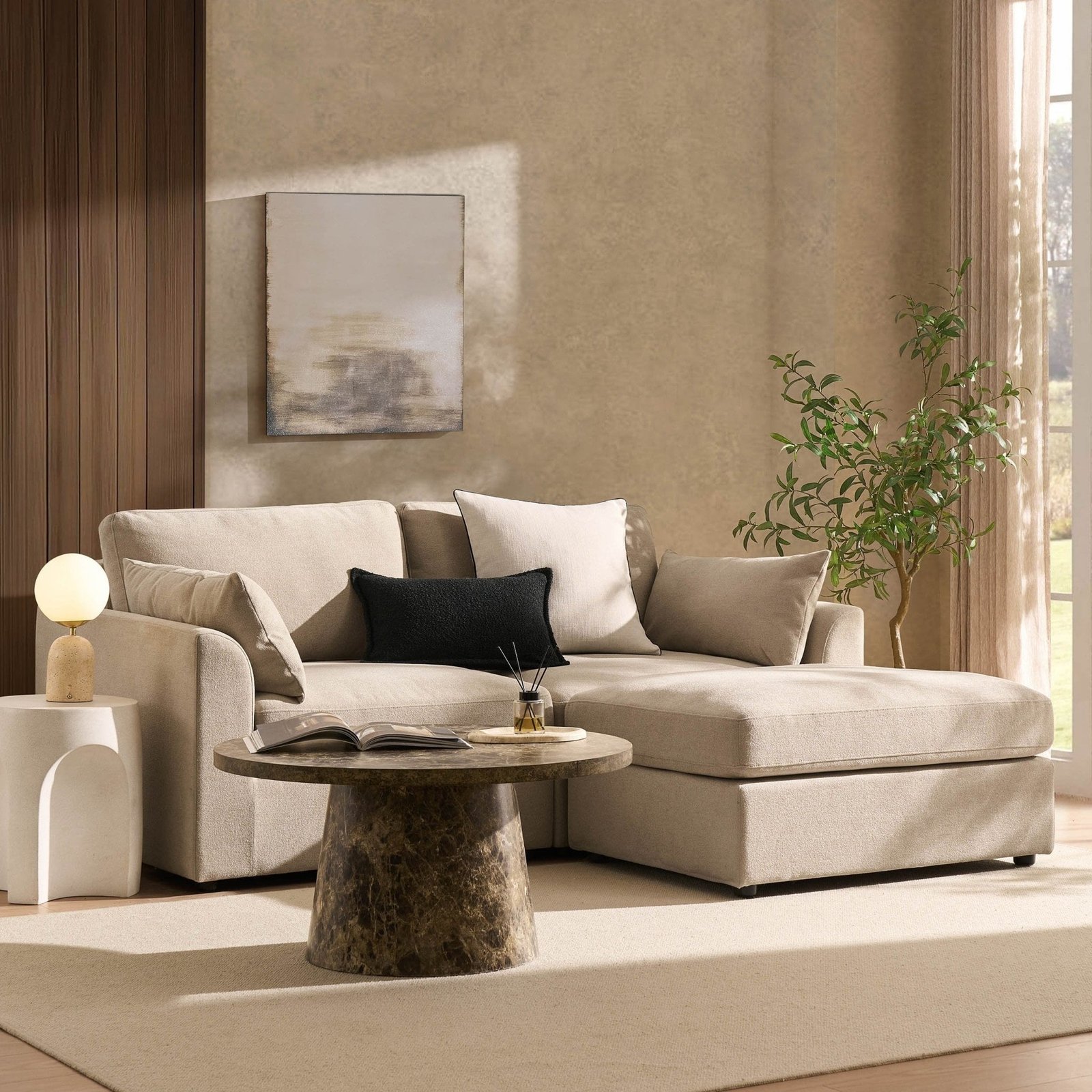 Miami Small Chaise Sofa - Chenille Oatmeal