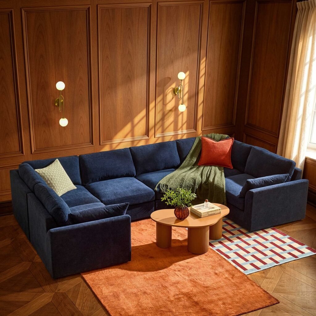 Miami U Shape Sofa - Chenille Navy - Green Lane