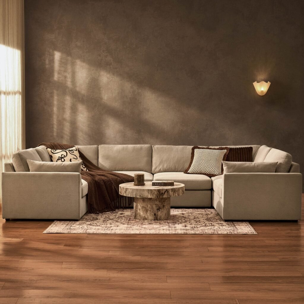 Miami U Shape Sofa - Chenille Oatmeal - Green Lane