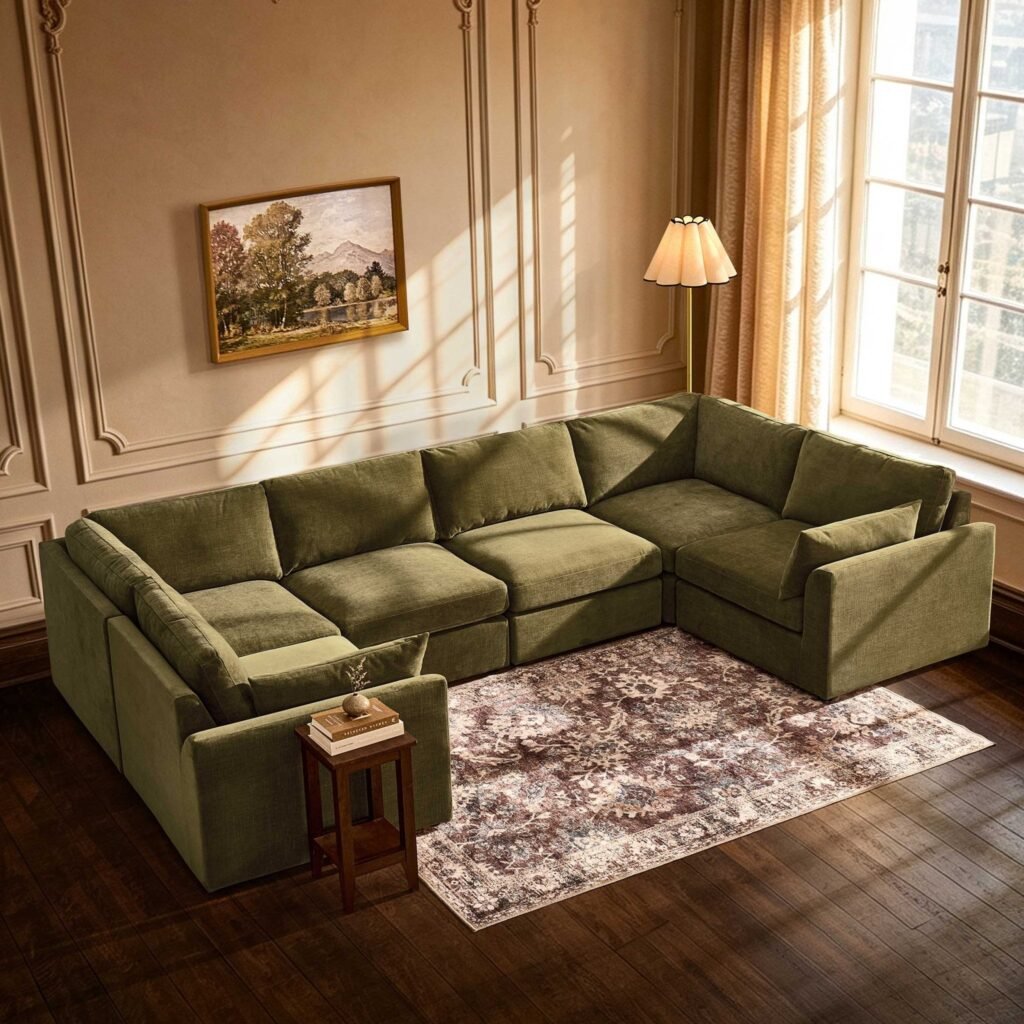 Miami U Shape Sofa - Chenille Olive - Green Lane