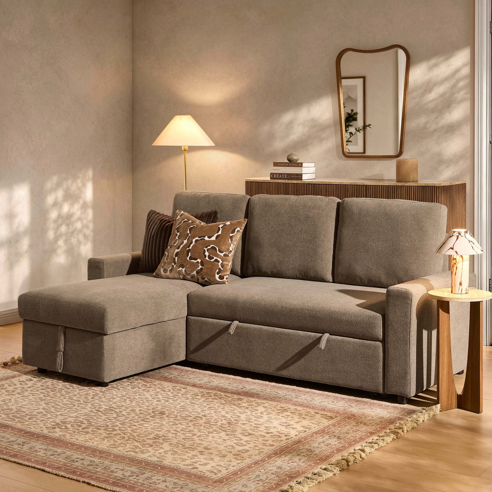 Monroe Sofa Bed - Chenille mushroom - Green Lane
