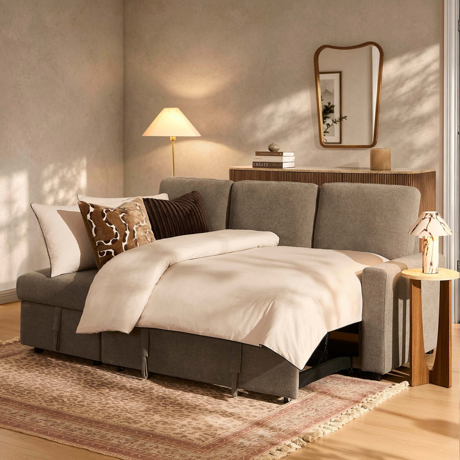 Monroe Sofa Bed - Chenille mushroom - Green Lane