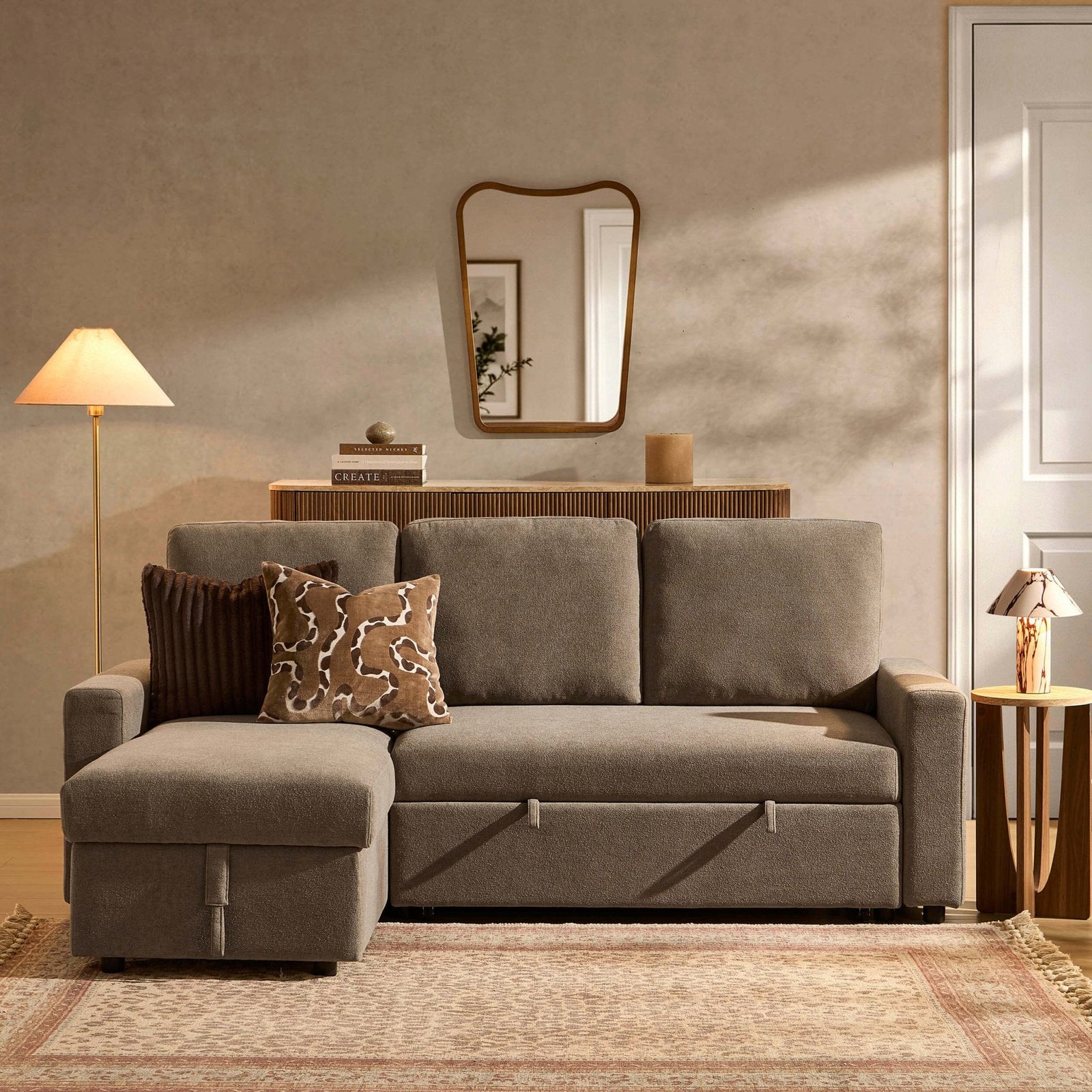 Monroe Sofa Bed - Chenille mushroom - Green Lane