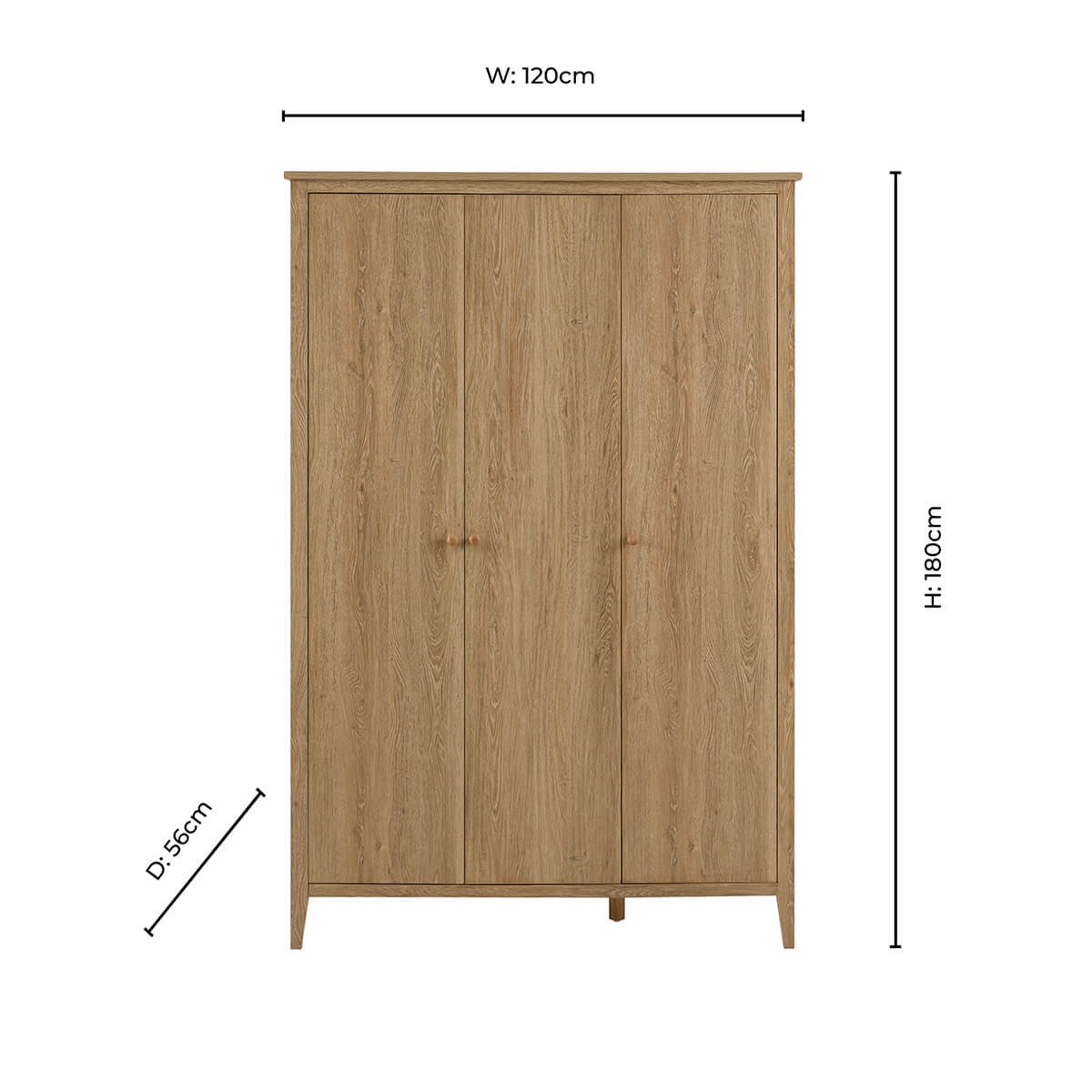 Nell 3 Door Wardrobe - Light Wood - Green Lane