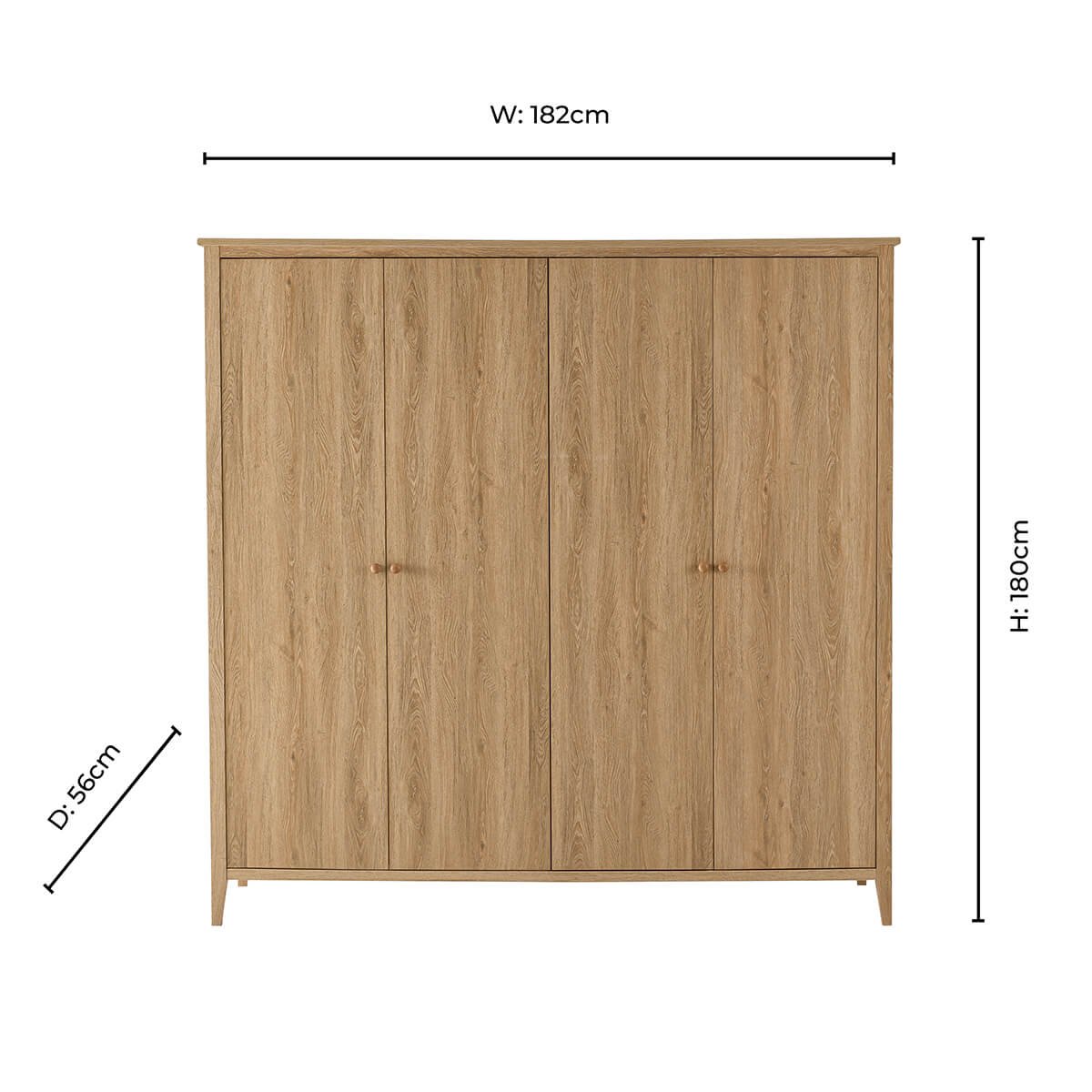 Nell 4 Door Wardrobe - Light Wood - Green Lane