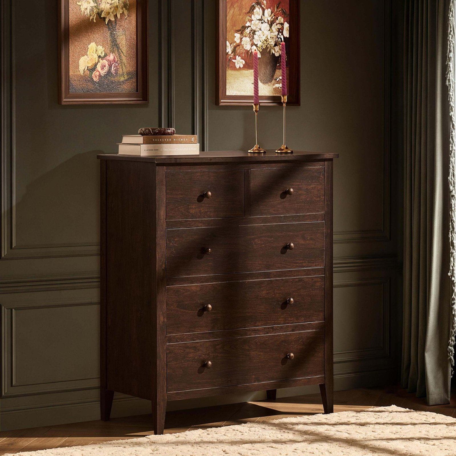 Nell 5 Drawer Chest - Walnut - Green Lane