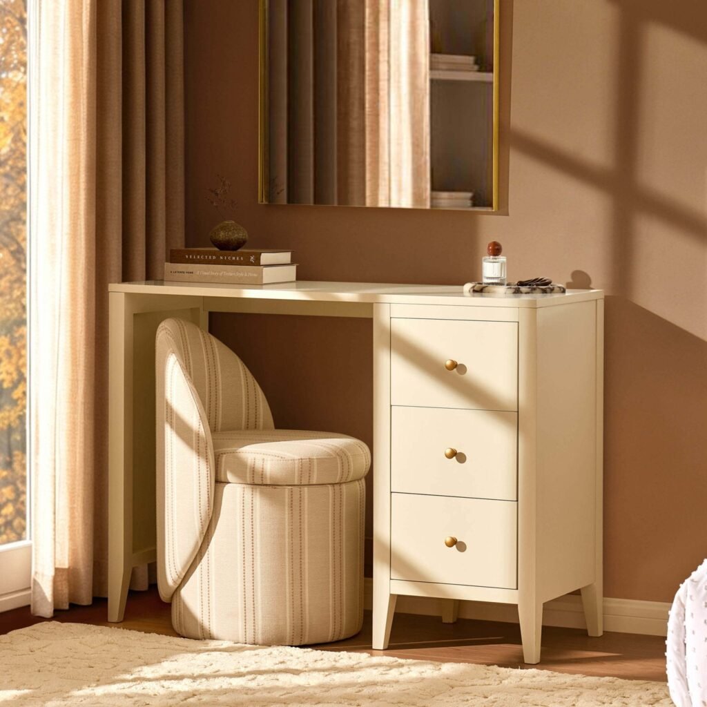 Poppy Large Dressing Table with Drawers - Cream - Green Lane