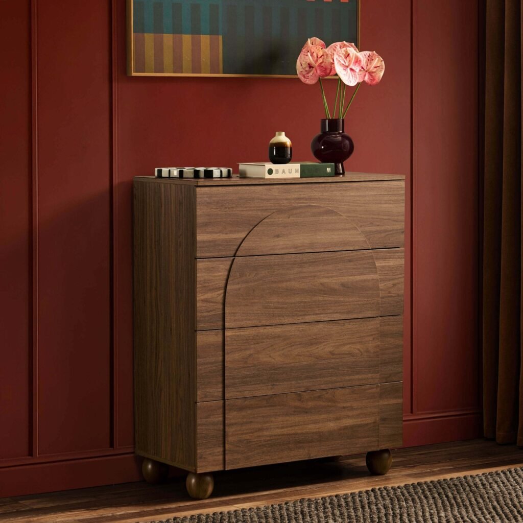 Rachel Arch Front 4 Drawer Chest - Medium Wood - Green Lane