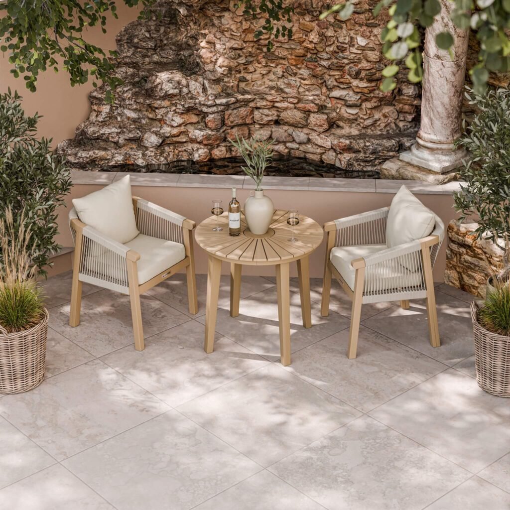 Roma Outdoor 2 Seater Round Bistro Table and Dining Chairs - Beige - Green Lane