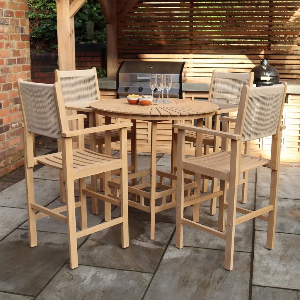 Roma Outdoor 4 Seater Round High Bar Table and Barstools - Beige - Green Lane