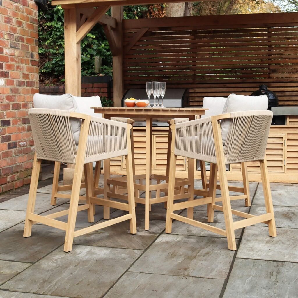 Roma Outdoor 4 Seater Round High Bar Table and Deluxe Barstools - Beige - Green Lane