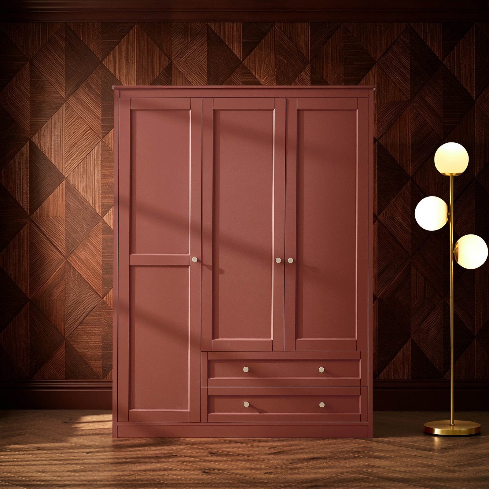 Ruby 3 Door Wardrobe with Drawers - Terracotta - Green Lane