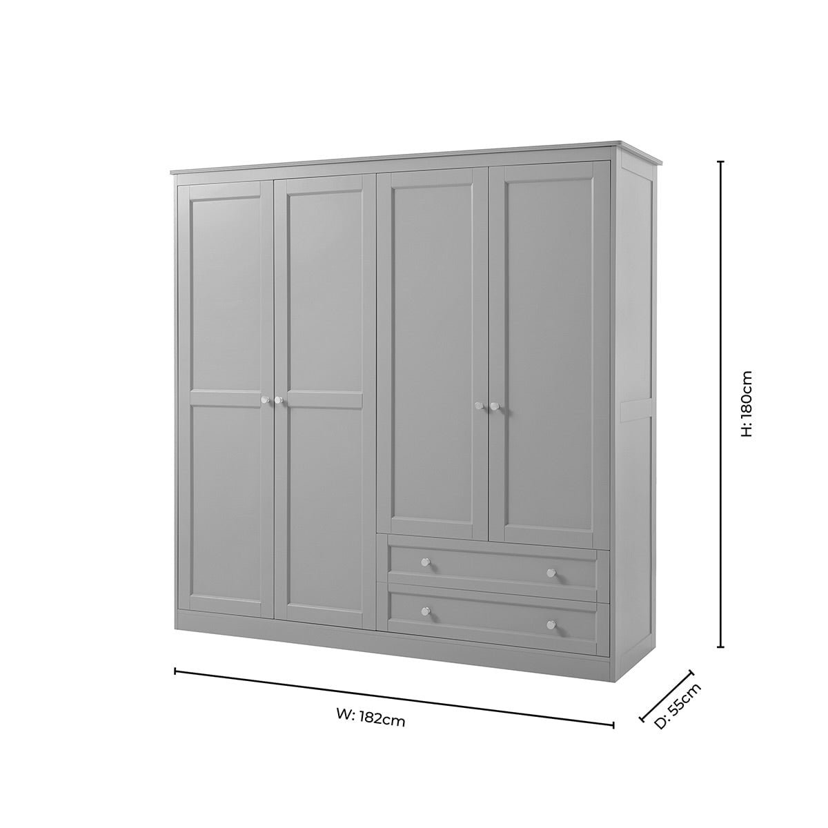 Ruby 4 Door Wardrobe with Drawers - Taupe - Green Lane