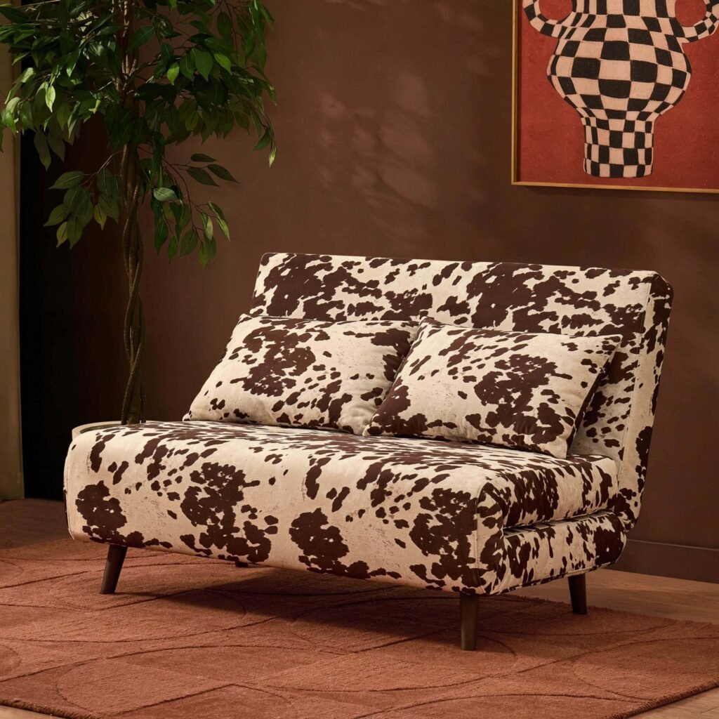 Seattle Double Click Clack Sofa Bed - Brown Cow Print - Green Lane