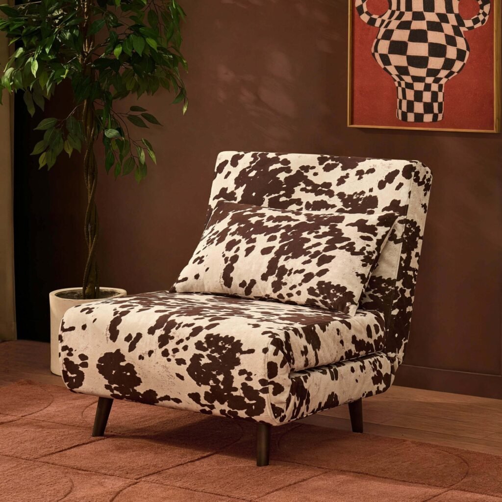 Seattle Single Click Clack Sofa Bed - Brown Cow Print - Green Lane