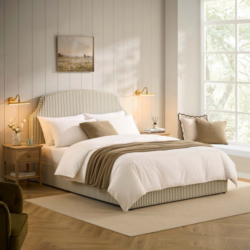 Surrey Ottoman Storage Bed - Sage Stripe - Green Lane