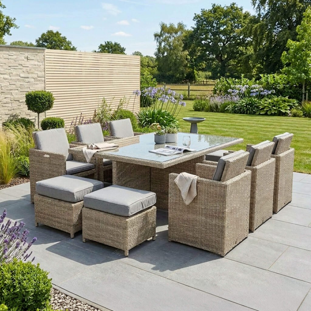 Wentworth Outdoor 10 Seater Cube Dining Set - Beige - Green Lane